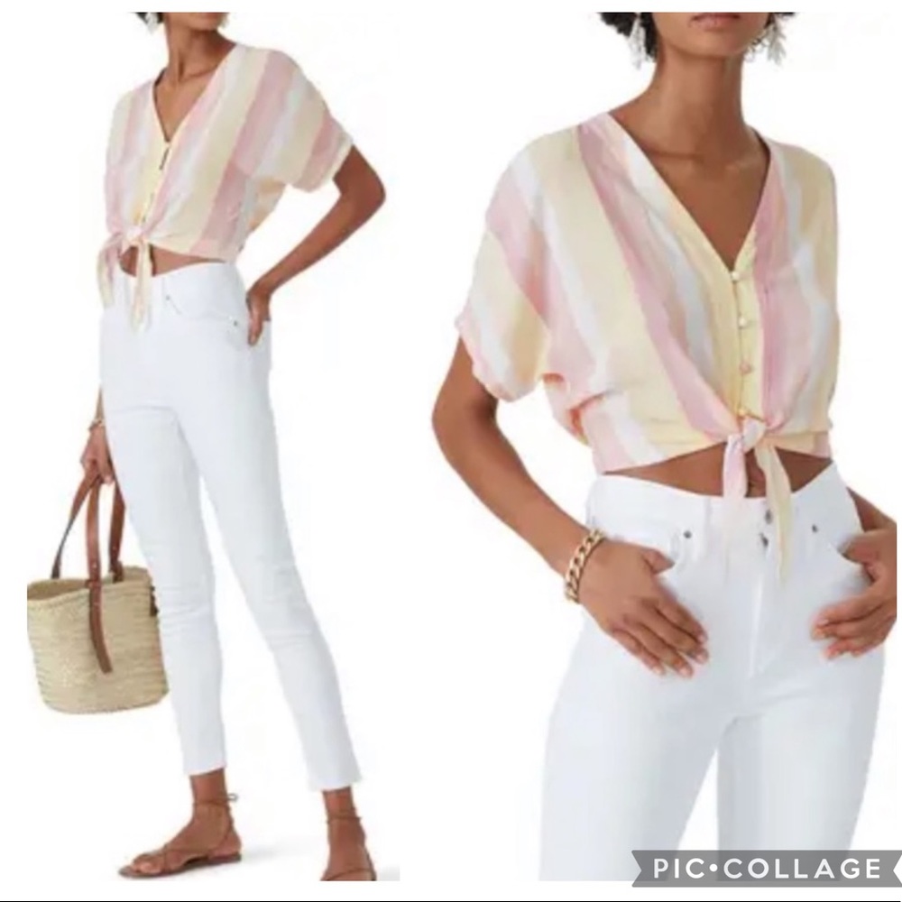 RAILS Thea Stripe Tie-front Blouse In Sunrise Stripe. Size small